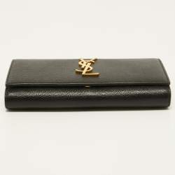 Pre Owned Saint Laurent Black Leather Monogram Flap Continental Wallet