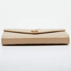 Saint Laurent Beige Matelassé Leather Cassandre Wallet on Chain