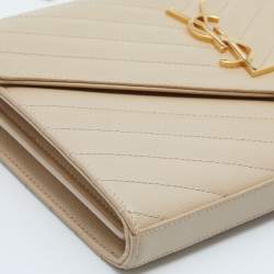 Saint Laurent Beige Matelassé Leather Cassandre Wallet on Chain