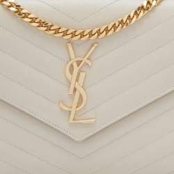Saint Laurent Beige Matelassé Leather Cassandre Wallet on Chain