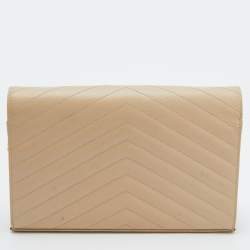 Saint Laurent Beige Matelassé Leather Cassandre Wallet on Chain