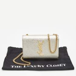 Pre Owned Saint Laurent Pale Gold Leather Small Monogram Kate Shoulder Bag