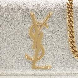 Pre Owned Saint Laurent Pale Gold Leather Small Monogram Kate Shoulder Bag