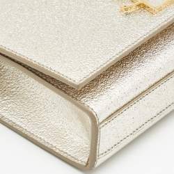 Pre Owned Saint Laurent Pale Gold Leather Small Monogram Kate Shoulder Bag
