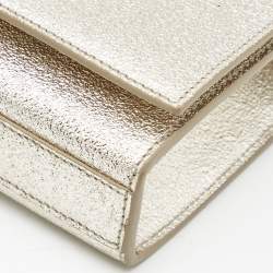 Pre Owned Saint Laurent Pale Gold Leather Small Monogram Kate Shoulder Bag