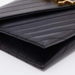 Saint Laurent Black Matelassé Leather Monogram Flap Clutch