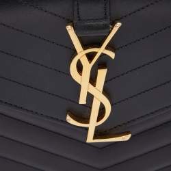 Saint Laurent Black Matelassé Leather Monogram Flap Clutch