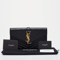 Saint Laurent Black Matelassé Leather Monogram Flap Clutch
