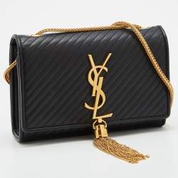 Pre Owned Saint Laurent Black Leather Kate Tassel Chain Flap Shoulder Bag