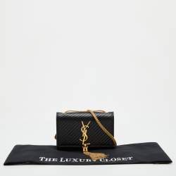 Pre Owned Saint Laurent Black Leather Kate Tassel Chain Flap Shoulder Bag