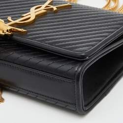 Pre Owned Saint Laurent Black Leather Kate Tassel Chain Flap Shoulder Bag