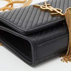 Pre Owned Saint Laurent Black Leather Kate Tassel Chain Flap Shoulder Bag