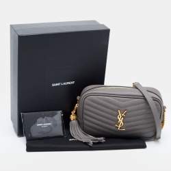Pre Owned Saint Laurent Grey Matelassé Leather Mini Lou Shoulder Bag