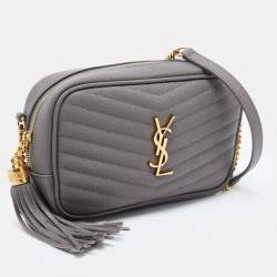 Pre Owned Saint Laurent Grey Matelassé Leather Mini Lou Shoulder Bag