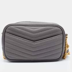 Pre Owned Saint Laurent Grey Matelassé Leather Mini Lou Shoulder Bag