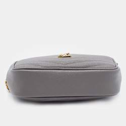Pre Owned Saint Laurent Grey Matelassé Leather Mini Lou Shoulder Bag
