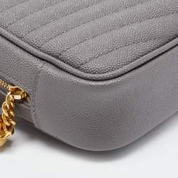 Pre Owned Saint Laurent Grey Matelassé Leather Mini Lou Shoulder Bag