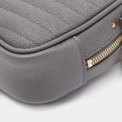 Pre Owned Saint Laurent Grey Matelassé Leather Mini Lou Shoulder Bag