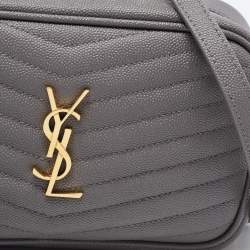 Pre Owned Saint Laurent Grey Matelassé Leather Mini Lou Shoulder Bag