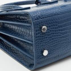 Pre Owned Saint Laurent Blue Croc Embossed Leather Baby Classic Sac De Jour Tote
