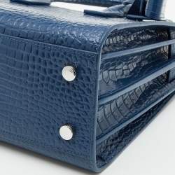 Pre Owned Saint Laurent Blue Croc Embossed Leather Baby Classic Sac De Jour Tote
