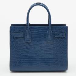Pre Owned Saint Laurent Blue Croc Embossed Leather Baby Classic Sac De Jour Tote