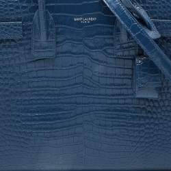 Pre Owned Saint Laurent Blue Croc Embossed Leather Baby Classic Sac De Jour Tote