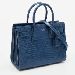 Pre Owned Saint Laurent Blue Croc Embossed Leather Baby Classic Sac De Jour Tote