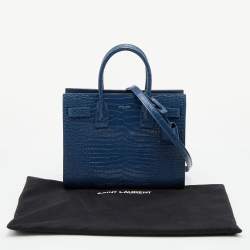 Pre Owned Saint Laurent Blue Croc Embossed Leather Baby Classic Sac De Jour Tote