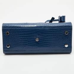 Pre Owned Saint Laurent Blue Croc Embossed Leather Baby Classic Sac De Jour Tote