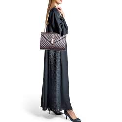 Saint Laurent Burgundy Matelassé Leather Large Monogram Envelope Shoulder Bag