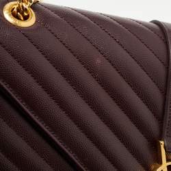 Saint Laurent Burgundy Matelassé Leather Large Monogram Envelope Shoulder Bag