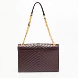 Saint Laurent Burgundy Matelassé Leather Large Monogram Envelope Shoulder Bag