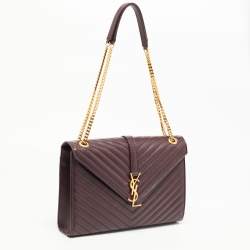 Saint Laurent Burgundy Matelassé Leather Large Monogram Envelope Shoulder Bag
