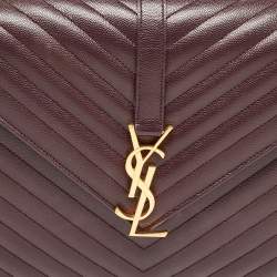 Saint Laurent Burgundy Matelassé Leather Large Monogram Envelope Shoulder Bag