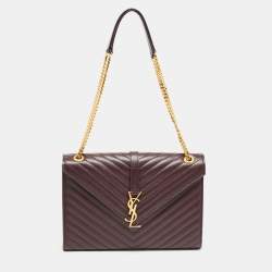 Saint Laurent Burgundy Matelassé Leather Large Monogram Envelope Shoulder Bag