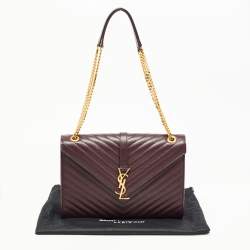 Saint Laurent Burgundy Matelassé Leather Large Monogram Envelope Shoulder Bag