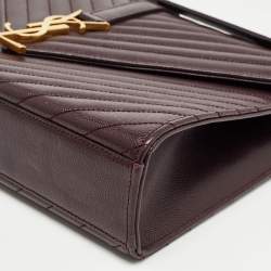 Saint Laurent Burgundy Matelassé Leather Large Monogram Envelope Shoulder Bag