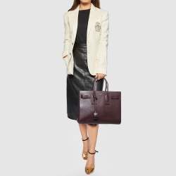 Saint Laurent Burgundy Leather Small Classic Sac De Jour Tote