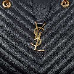 مملوكة مسبقًا حقيبة يد سان لوران بوكساندرا جلد شيفرون مونوغرامي سوداء بسلسلة