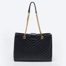 مملوكة مسبقًا حقيبة يد سان لوران بوكساندرا جلد شيفرون مونوغرامي سوداء بسلسلة