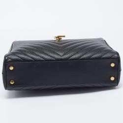 مملوكة مسبقًا حقيبة يد سان لوران بوكساندرا جلد شيفرون مونوغرامي سوداء بسلسلة