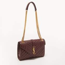 Saint Laurent Medium Burgundy Mix Matelasse Leather Medium Envelope Chain Bag