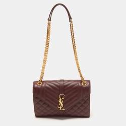 Saint Laurent Medium Burgundy Mix Matelasse Leather Medium Envelope Chain Bag