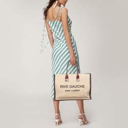 Saint Laurent Tri Color Linen and Leather Rive Gauche Shopper Tote 
