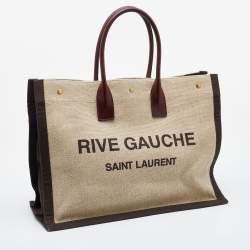 Saint Laurent Tri Color Linen and Leather Rive Gauche Shopper Tote 