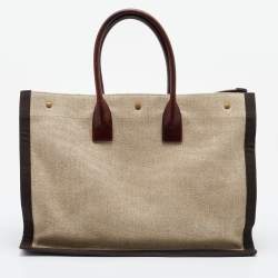 Saint Laurent Tri Color Linen and Leather Rive Gauche Shopper Tote 