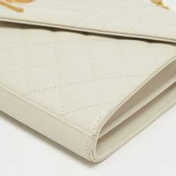 Saint Laurent White Mix Matelassé Leather Monogram Flap Chain Clutch