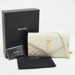 Saint Laurent White Mix Matelassé Leather Monogram Flap Chain Clutch
