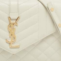 Saint Laurent White Mix Matelassé Leather Monogram Flap Chain Clutch
